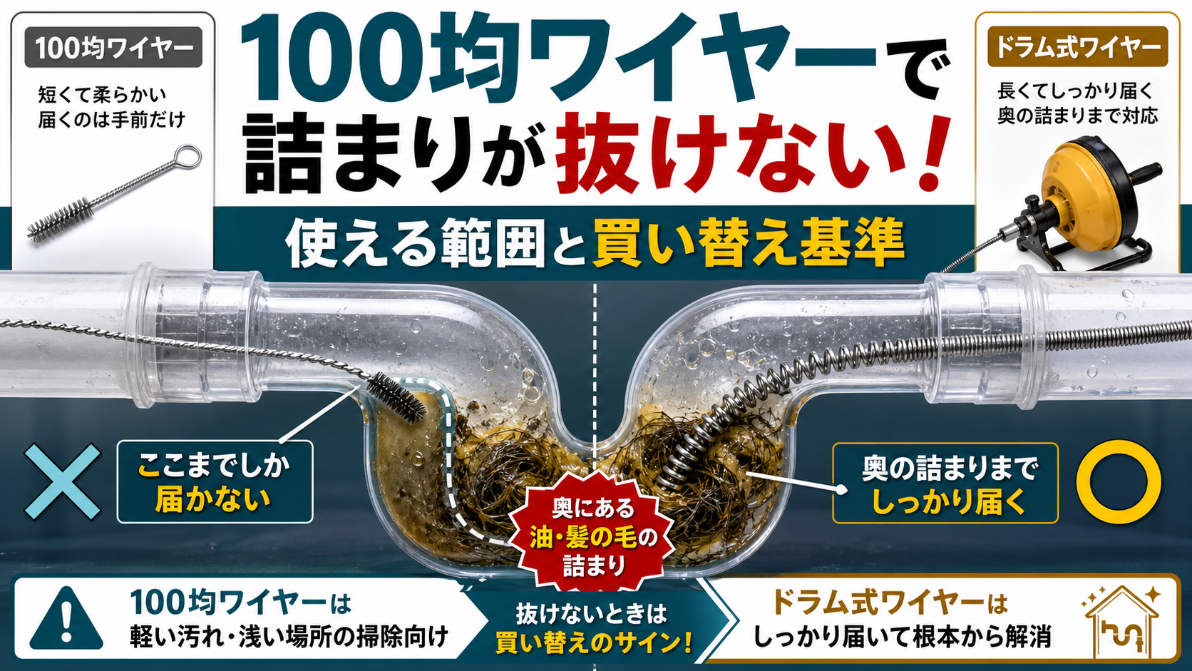 100均ワイヤーで詰まりが抜けない時の使える範囲と買い替え基準