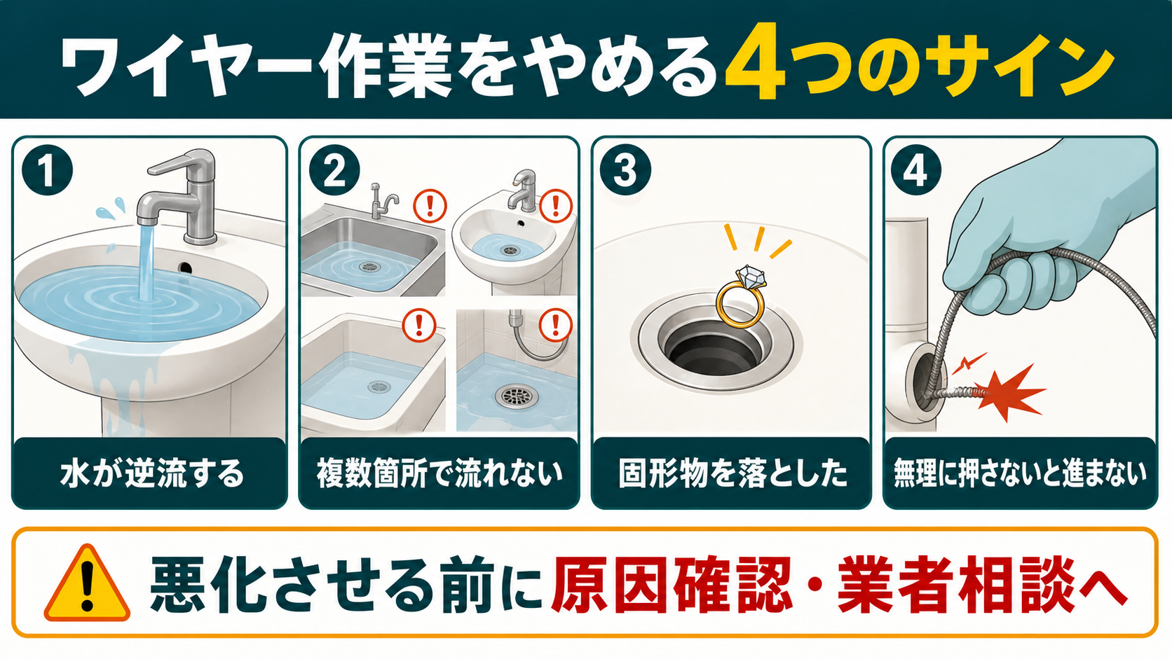 排水管ワイヤー作業をやめる4つのサイン