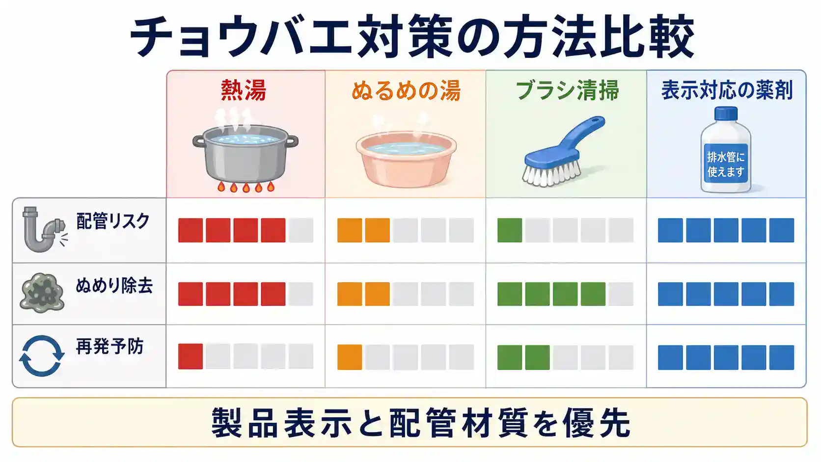 チョウバエ対策方法の比較
