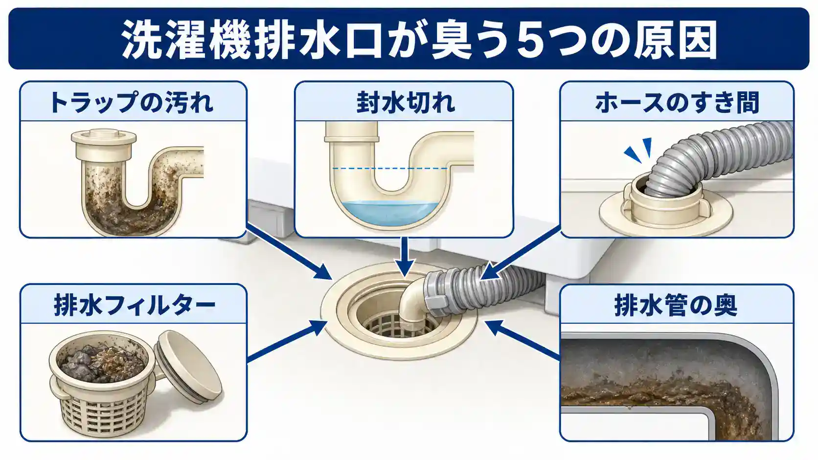 洗濯機排水口が臭う5つの原因