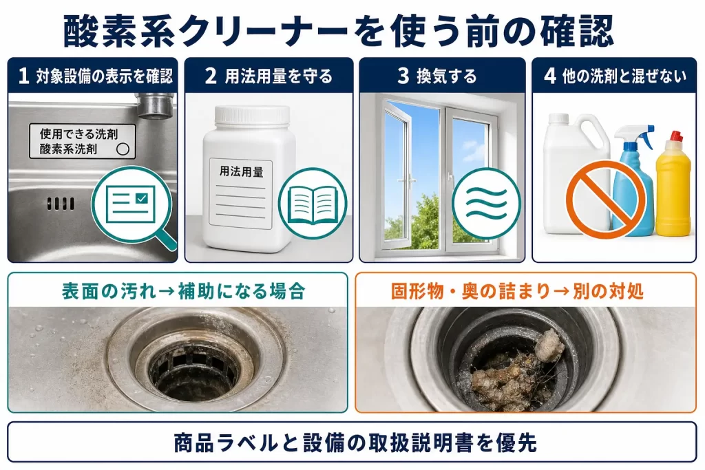 酸素系クリーナーを排水口へ使う前の確認