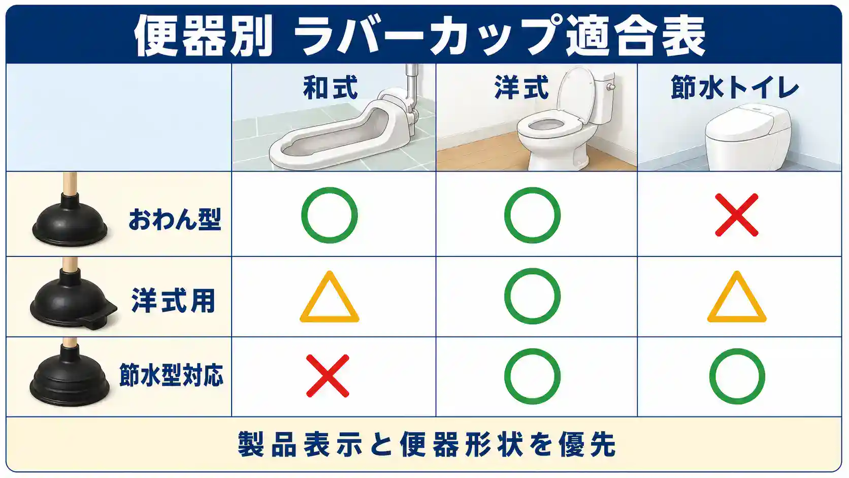 便器別ラバーカップ適合表