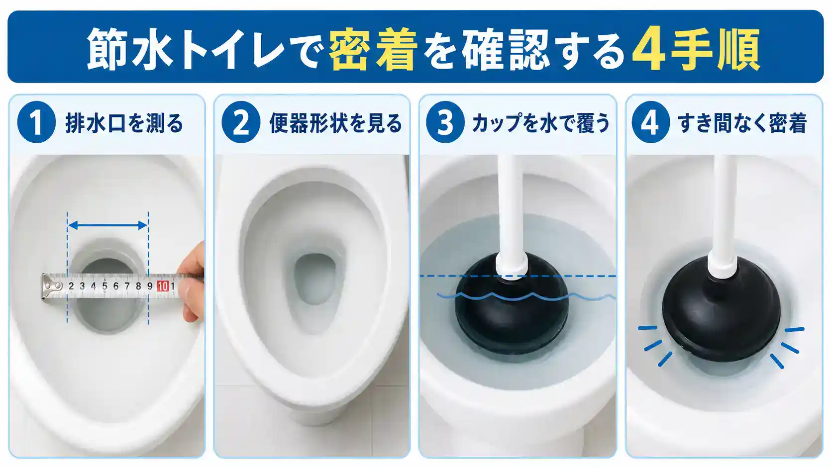 節水トイレで密着を確認する4手順