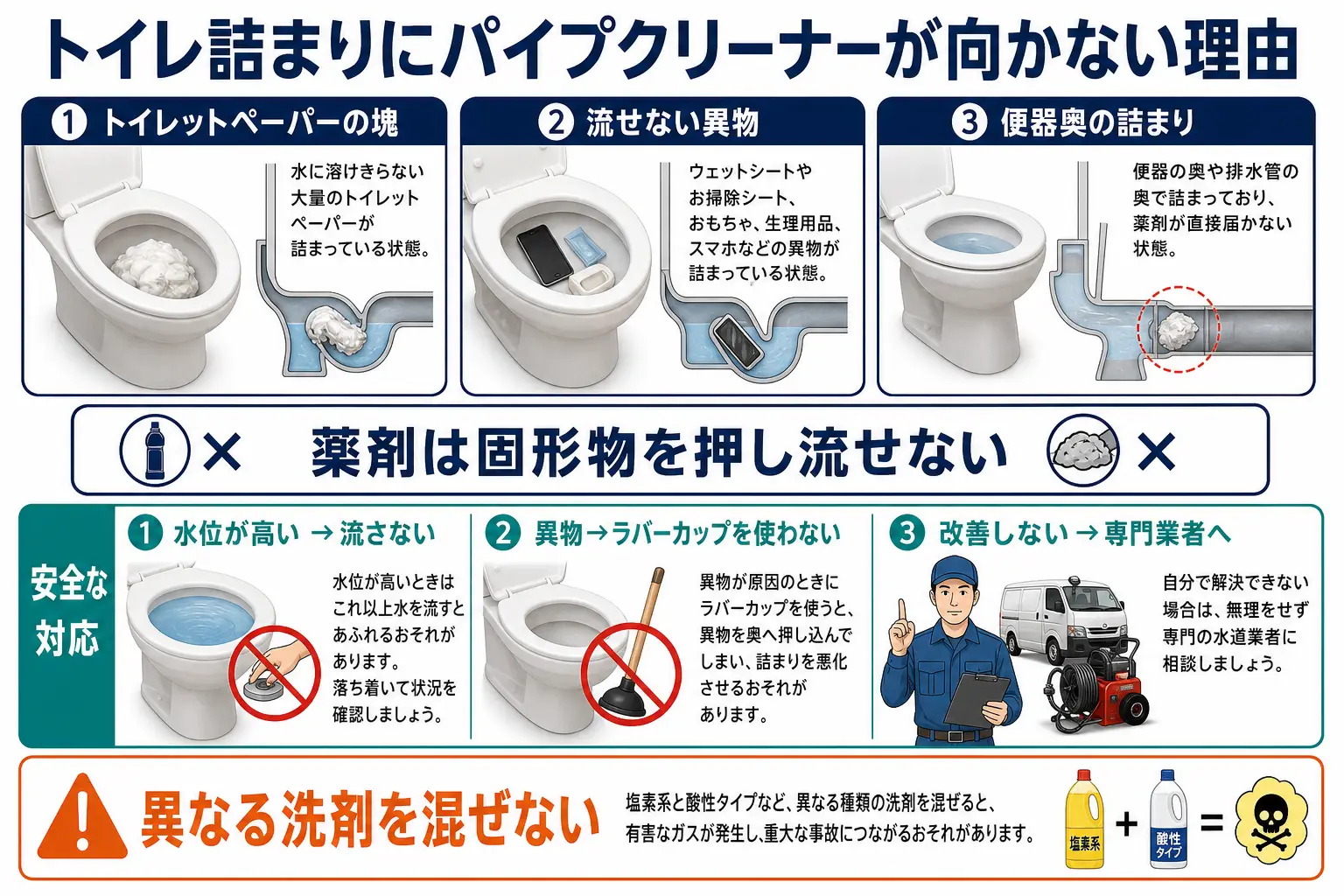 トイレ詰まりにパイプクリーナーが向かない理由