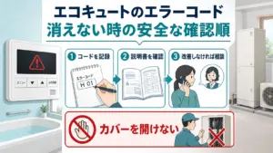 エコキュートのエラーコードが消えない時の安全な確認順を示した図解