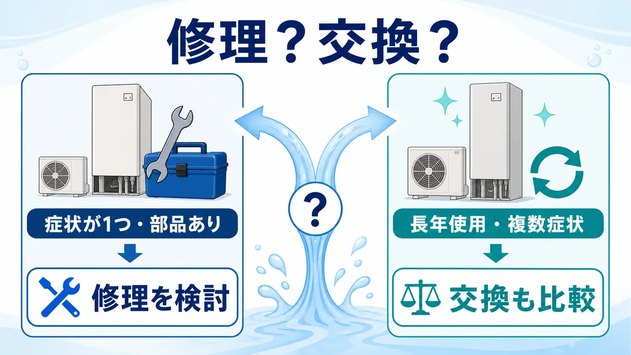 エコキュートを修理するか交換するかの判断図